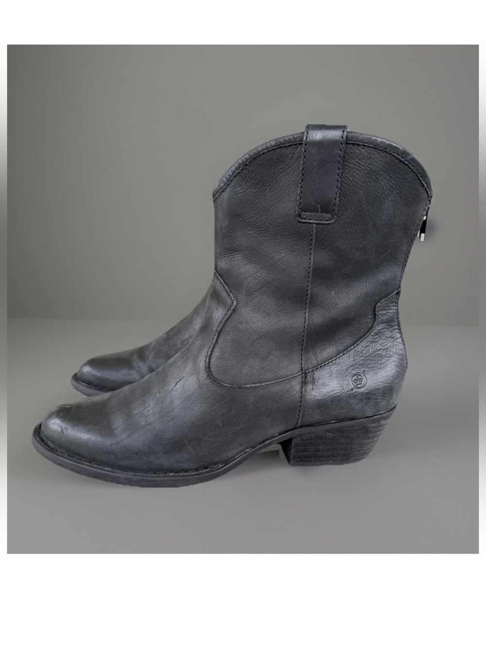 Børn Wynd Black Leather Cowgirl Ankle Boots Rear Zip Block Heel Womens Sz 9